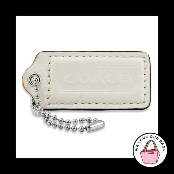2.25" Large COACH Chalk White Leather Nickel Key Fob Bag Charm Keychain Hang Tag - Picture 1 of 1